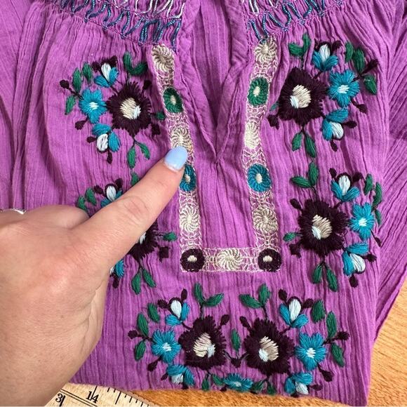 Old Navy Women’s Embroidered Boho Blouse Size XL X-Large Short Sleeve Shirt Plus - Picture 9 of 12